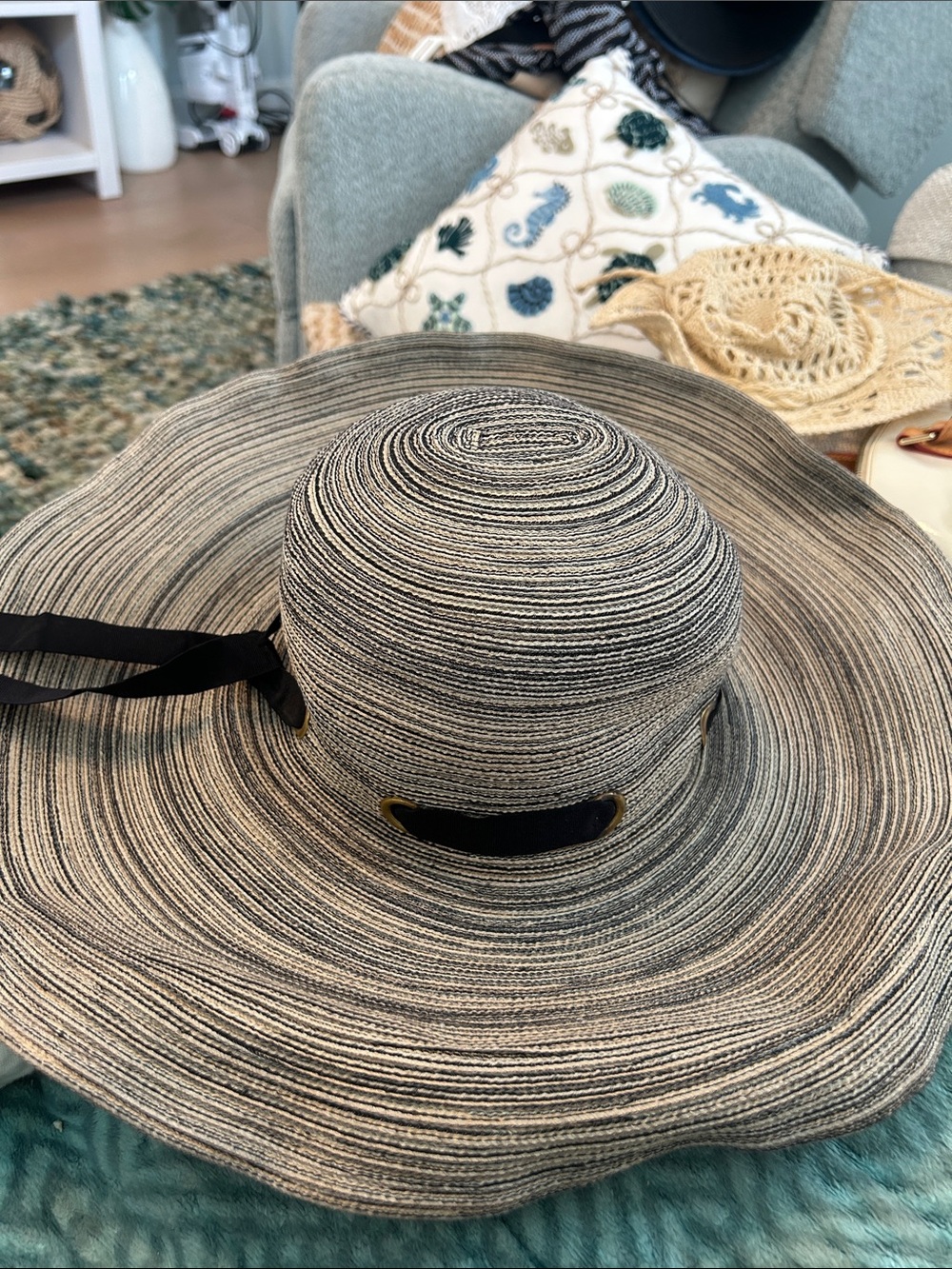 Caribbean Joe Wide-Brim Sun Hat in Gray with Black Ribbon